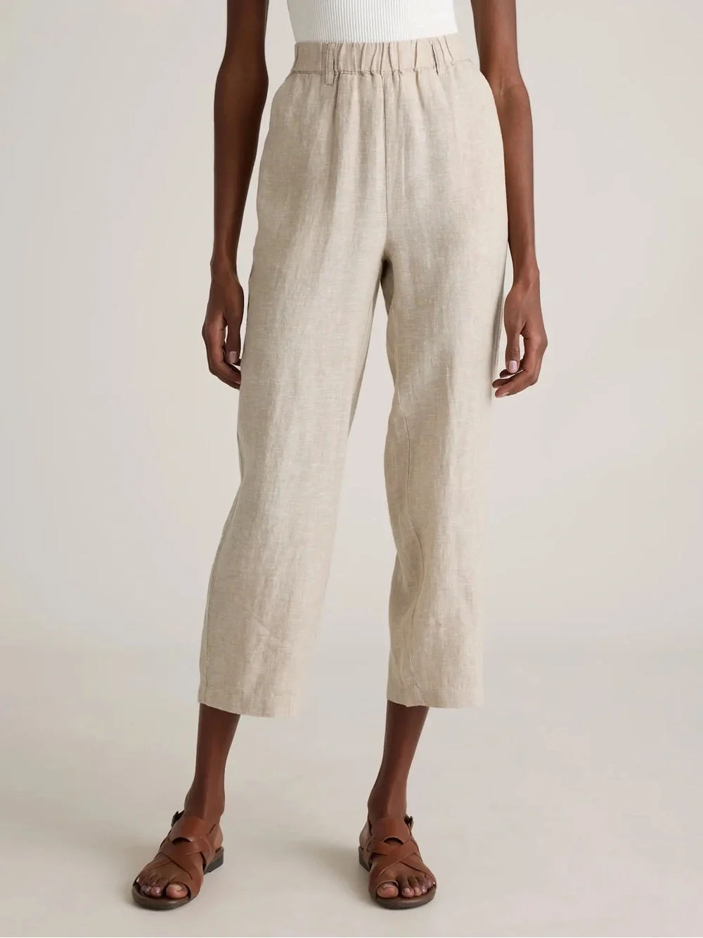 Quince 100% European Linen Pants Driftwood Women Medium Cropped Elastic Waist